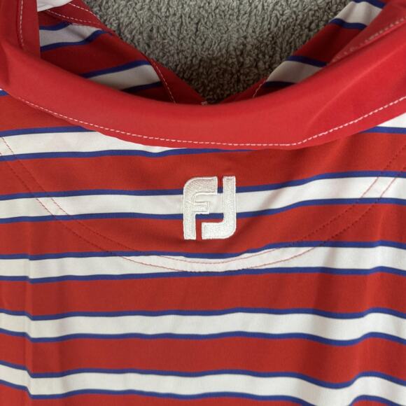 FootJoy Polo Shirt Mens Extra Large Red White Blue Striped Golf Athletic Fit - Picture 8 of 9